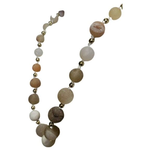 Vintage Tan Spherical Large Beaded Round Long Graduated Stone Necklace 40” - Picture 4 of 12